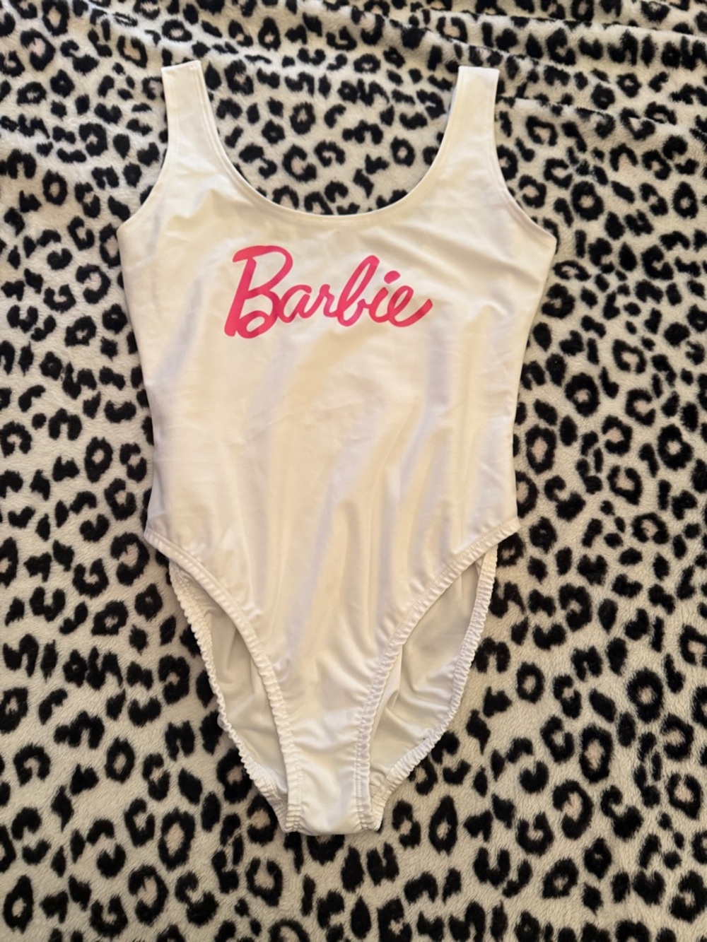 Sheertex Barbie White Bodysuit with Pink Script Logo